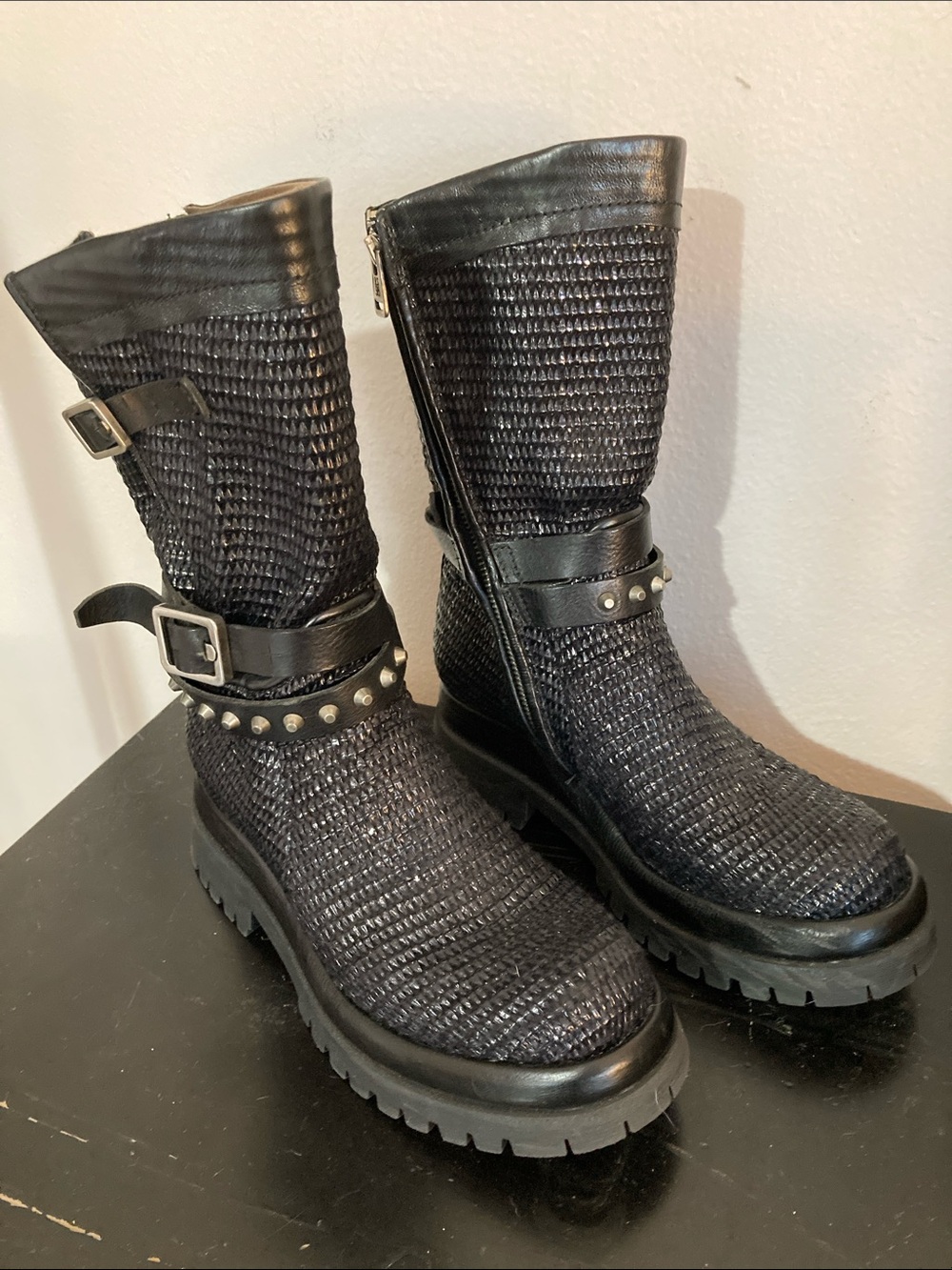A.S.98 Black Studded Boots EU38 US8